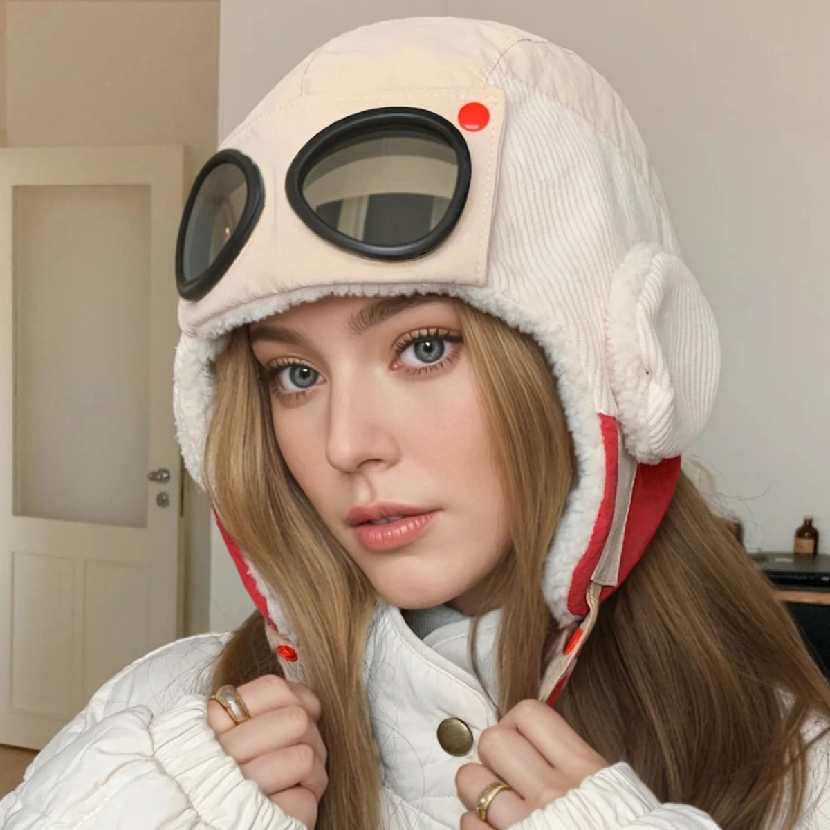 New Women Warm Bomber Hats With Goggles Plush Fur Winter Hat With Earflap Winter Chic Cap For Female