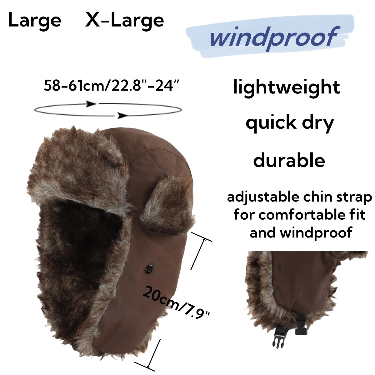 Connectyle Trapper Hat Warm Faux Fur Winter Hat with Ear Flaps Windproof Waterproof Snow Ski Hats for Men Women Cold Weather