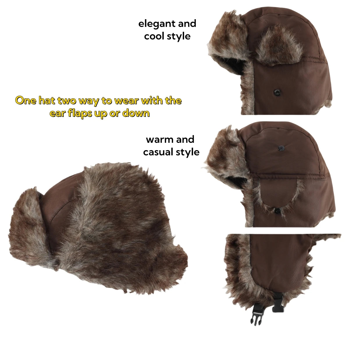 Connectyle Trapper Hat Warm Faux Fur Winter Hat with Ear Flaps Windproof Waterproof Snow Ski Hats for Men Women Cold Weather