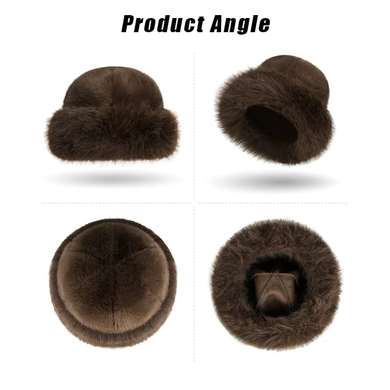 Solid Color Bucket Hat Thick Coldproof Faux Fur Basin Hats Soft Plush Fisherman Cap For Women Autumn & Winter
