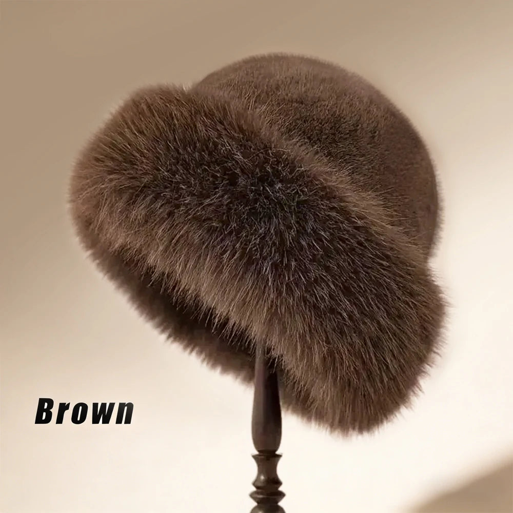 Solid Color Bucket Hat Thick Coldproof Faux Fur Basin Hats Soft Plush Fisherman Cap For Women Autumn & Winter